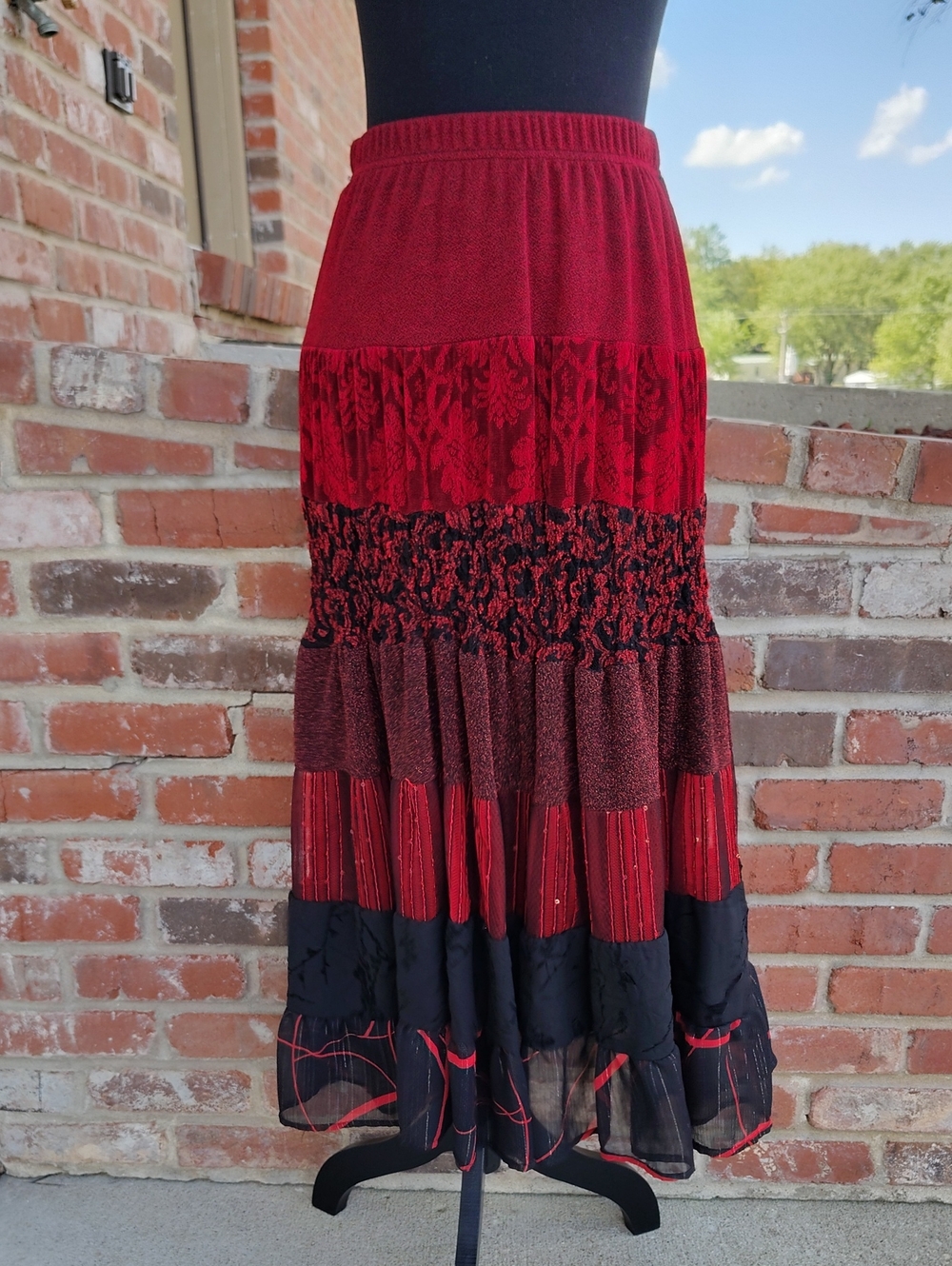 Vintage Coldwater Creek Burnout Velvet Tiered Maxi Skirt Size SP Whimsigoth Dark
